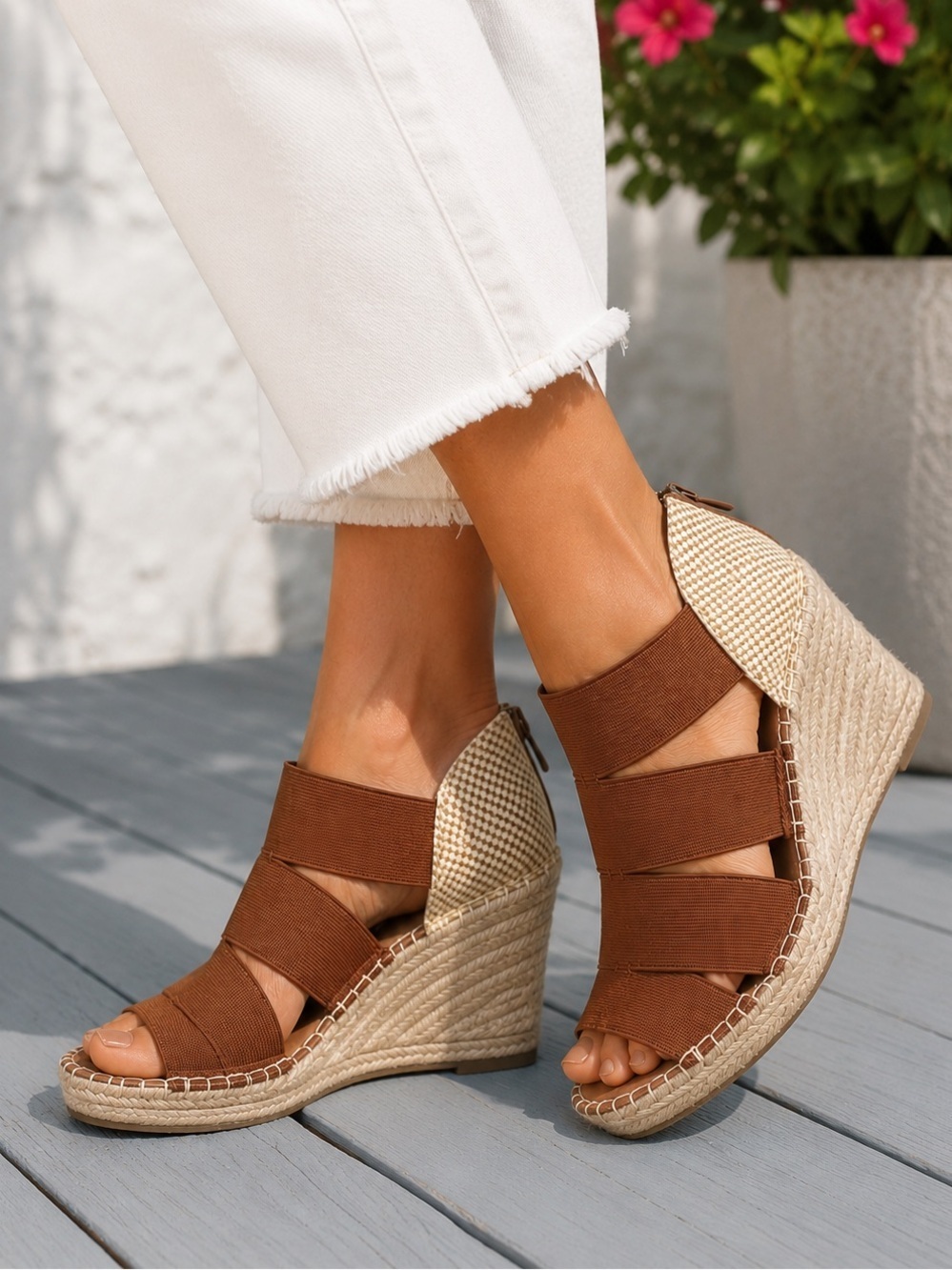 Gentle Souls Charli Four Elastic Strap Wedge Sandals Cognac Size 7 NIB